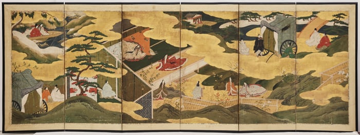 Japanese 17th Cent. Painted 6-Panel Screen