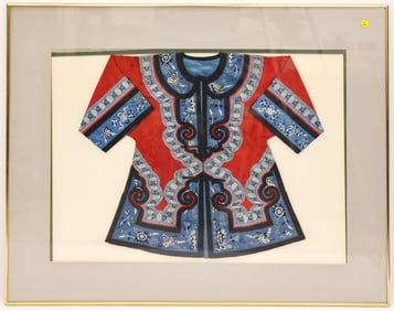 Chinese Silk Embroidered Child's Robe Framed