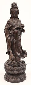 Chinese Ironwood Standing Guanyin on Throne
