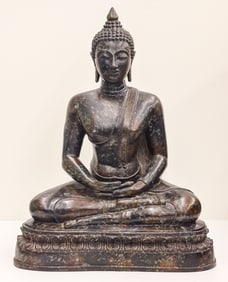Thai Bronze Seated Buddha on Throne