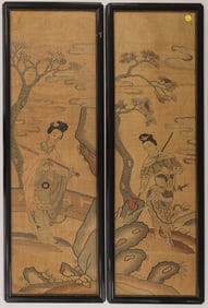 Pair Chinese Kesi Silk Panels Framed