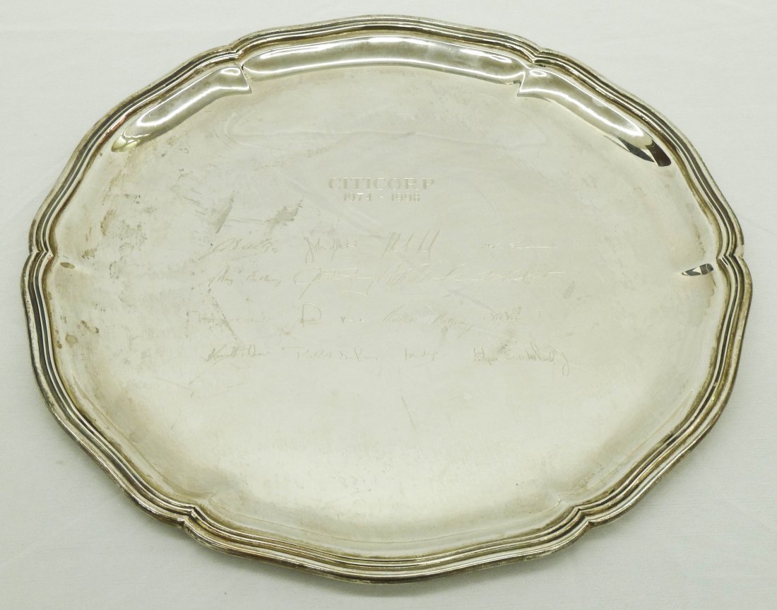 Buccellati Italy Sterling Scalloped Presentation T: Buccellati Italy Sterling Scalloped Presentation Tray from Citicorp 1974-1998. Tray measures 12'' in diameter and weighs 23.8 troy ounces.