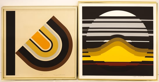 2pc Thomas Benton & Frank Rowland Op Art Serigraph
