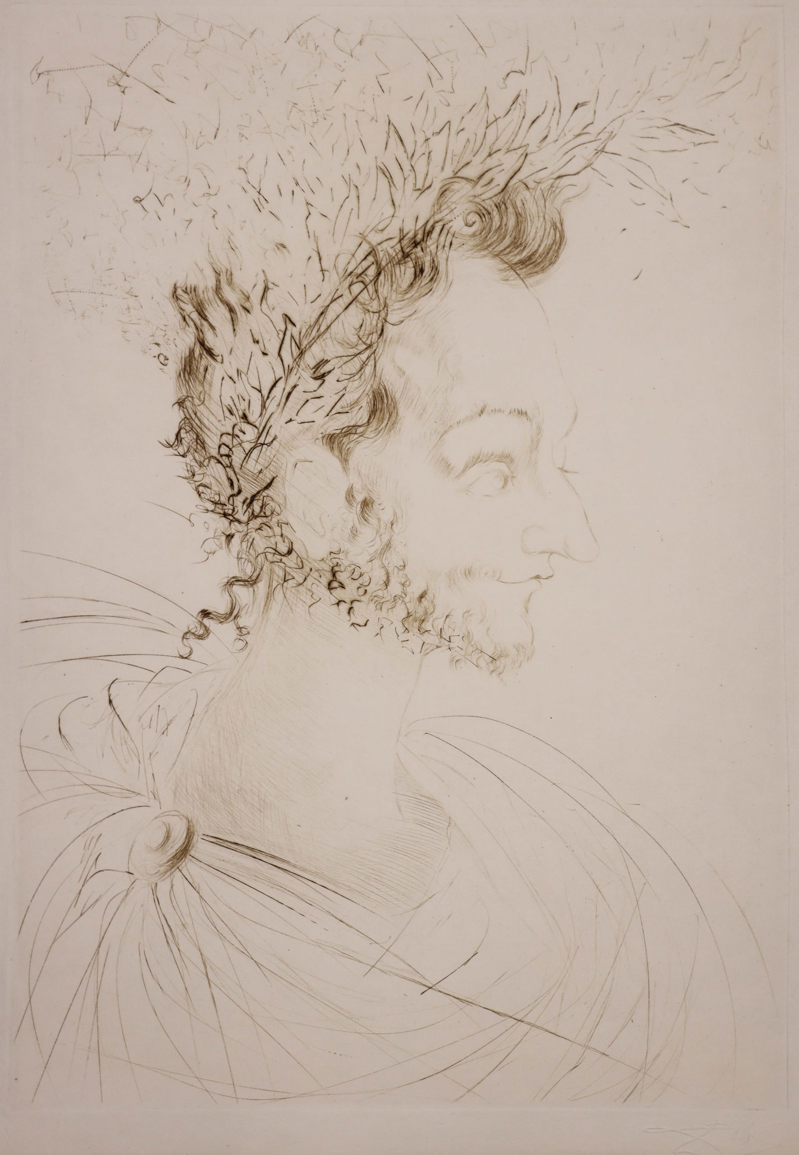 Salvador Dali ''Portrait of Ronsard'' 1968: Salvador Dali (1904-1989 Spanish) ''Portrait of Ronsard'' 1968 Engraving on Arches 13.5''x9.75'' Impression. Dali signature blind stamp lower margin. Unnumbered edition of 299. Published by Editions A