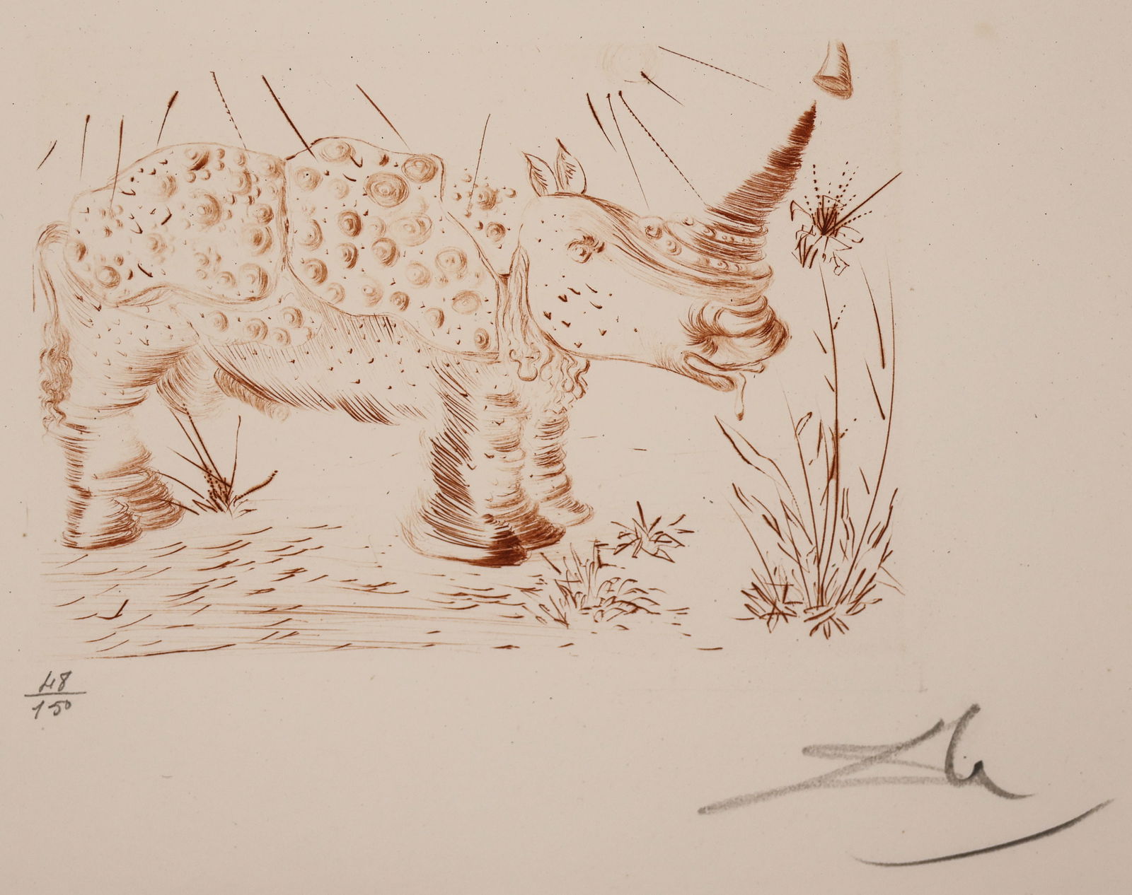 Salvador Dali ''Rhinoceros'' 1968 Engraving (1 of 2)