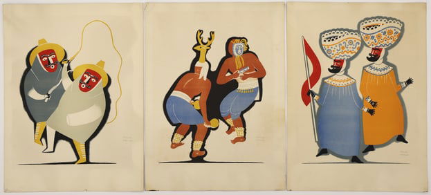 3pc Carlos Merida ''Dances of Mexico'' 1937 Lithograph