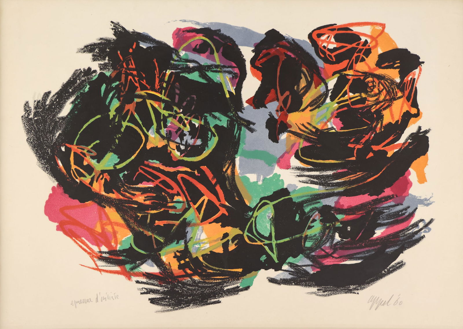 Karel Appel ''Drole de Drame'' 1960 Color Lithograph (1 of 2)