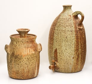 2pc Ken Ferguson Speckled Jar and Jug Stoneware