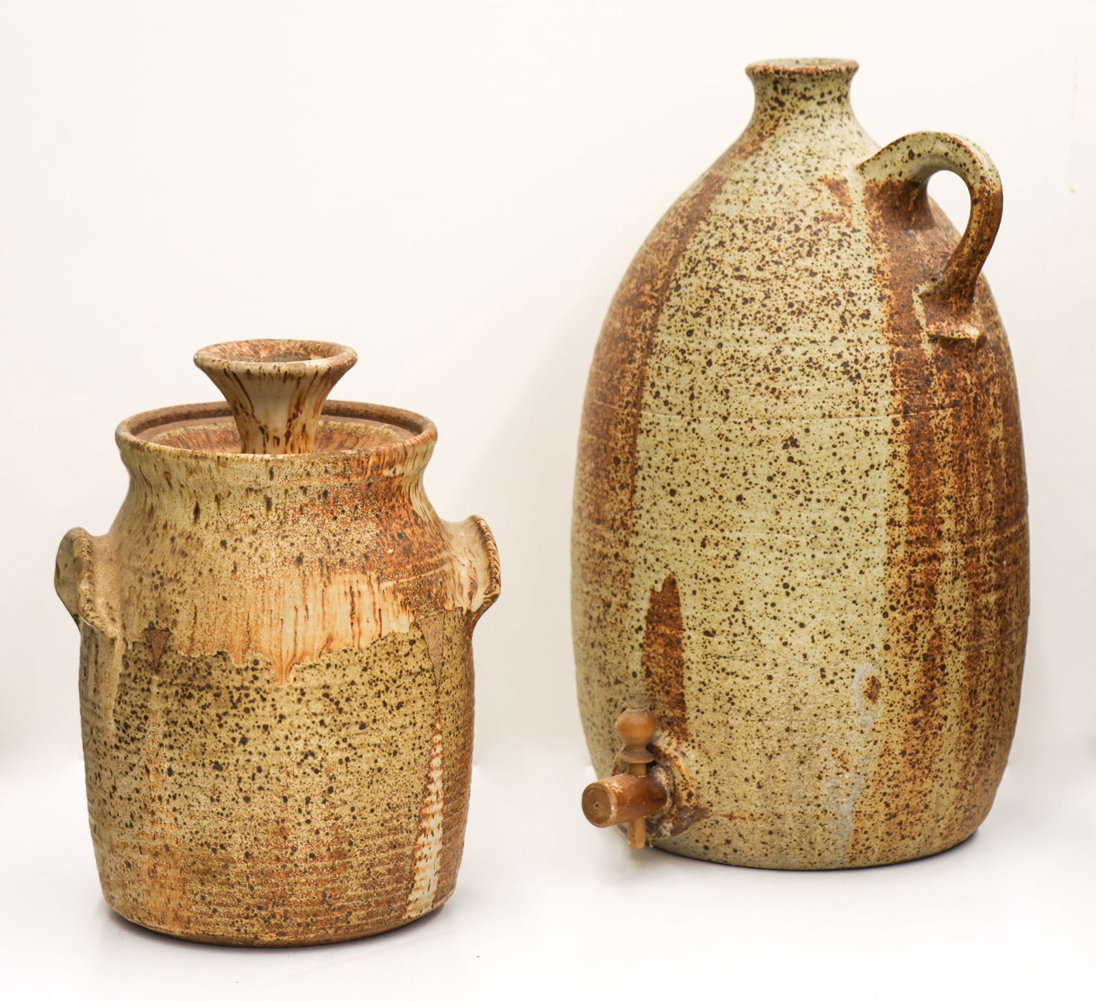 2pc Ken Ferguson Speckled Jar and Jug Stoneware (1 of 1)