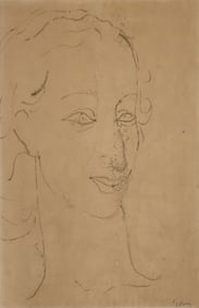 Mark Tobey ''Female Portrait'' (Market Sketch) Ink