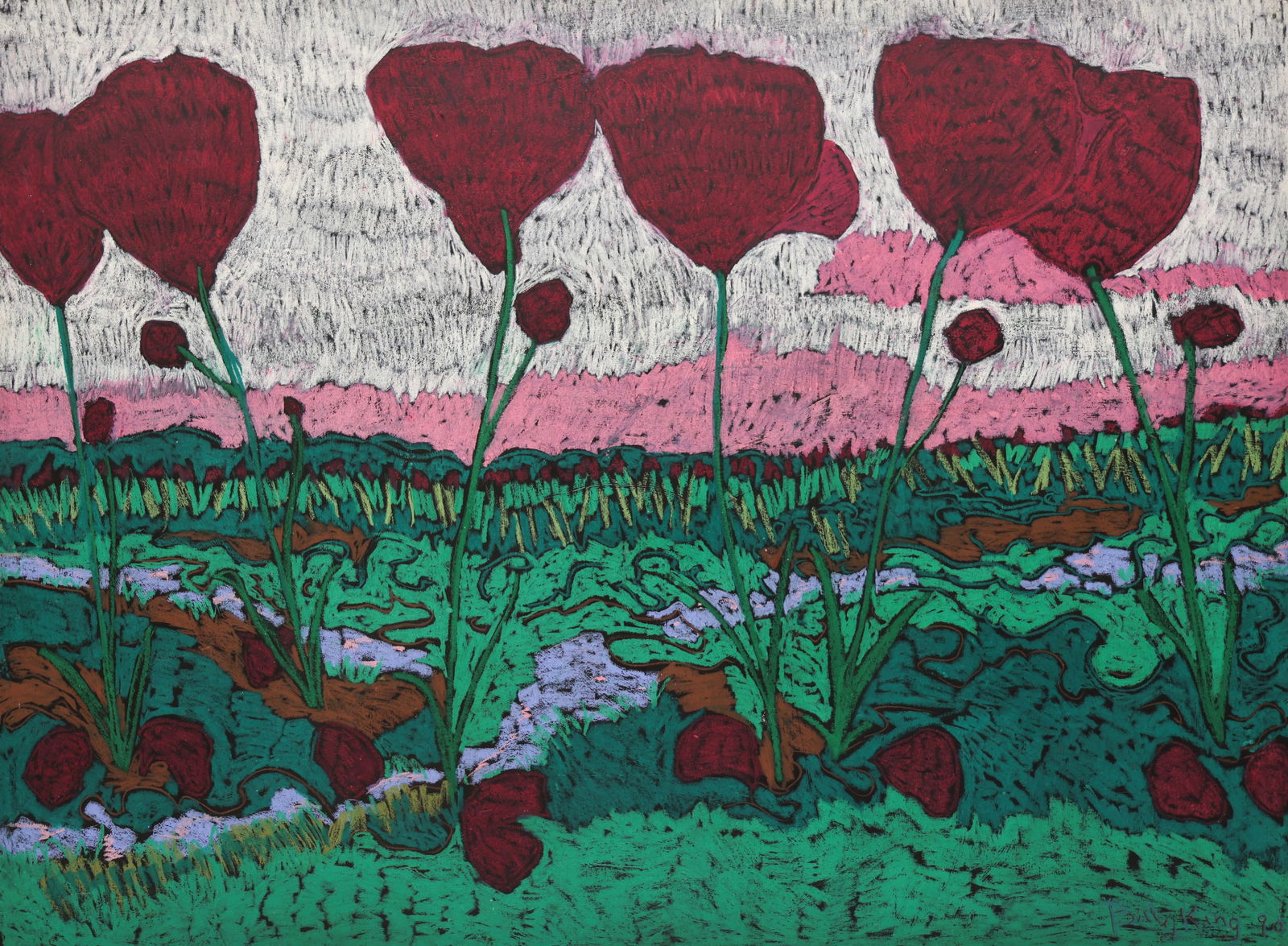 Billy King ''Sunny Skagit Sunday'' 1990 Oil Pastel (1 of 3)