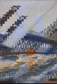 Zoichi Yuzuriha ''The Steel Bridge'' 1920's Oil