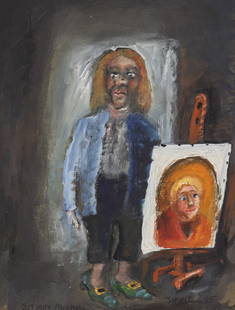James Martin ''Boy with Painting'' 1995 Tempera: James Martin (1928-2020 Washington) ''Boy with Painting'' 1995 Tempera on Paper 15''x12'' Sight. Signed and titled lower image. Framed 20''x17''. Excellent condition.