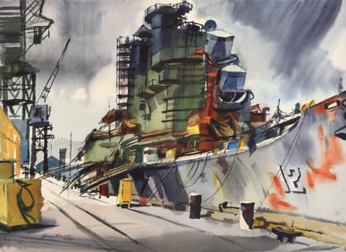 Harry Bonath ''Cruiser Columbia'' 1965 Watercolor