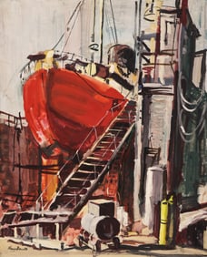 Harry Bonath ''Ship Building'' Oil