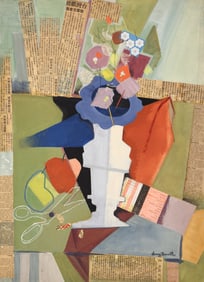 Harry Bonath ''Cubist Still Life'' Tempera with Collage
