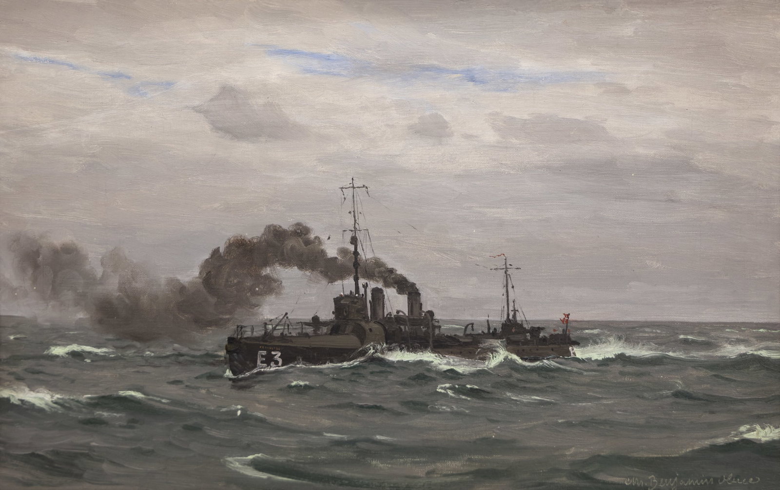 Christian Benjamin Olsen ''Svardfisken'' (War Ship) Oil (1 of 2)