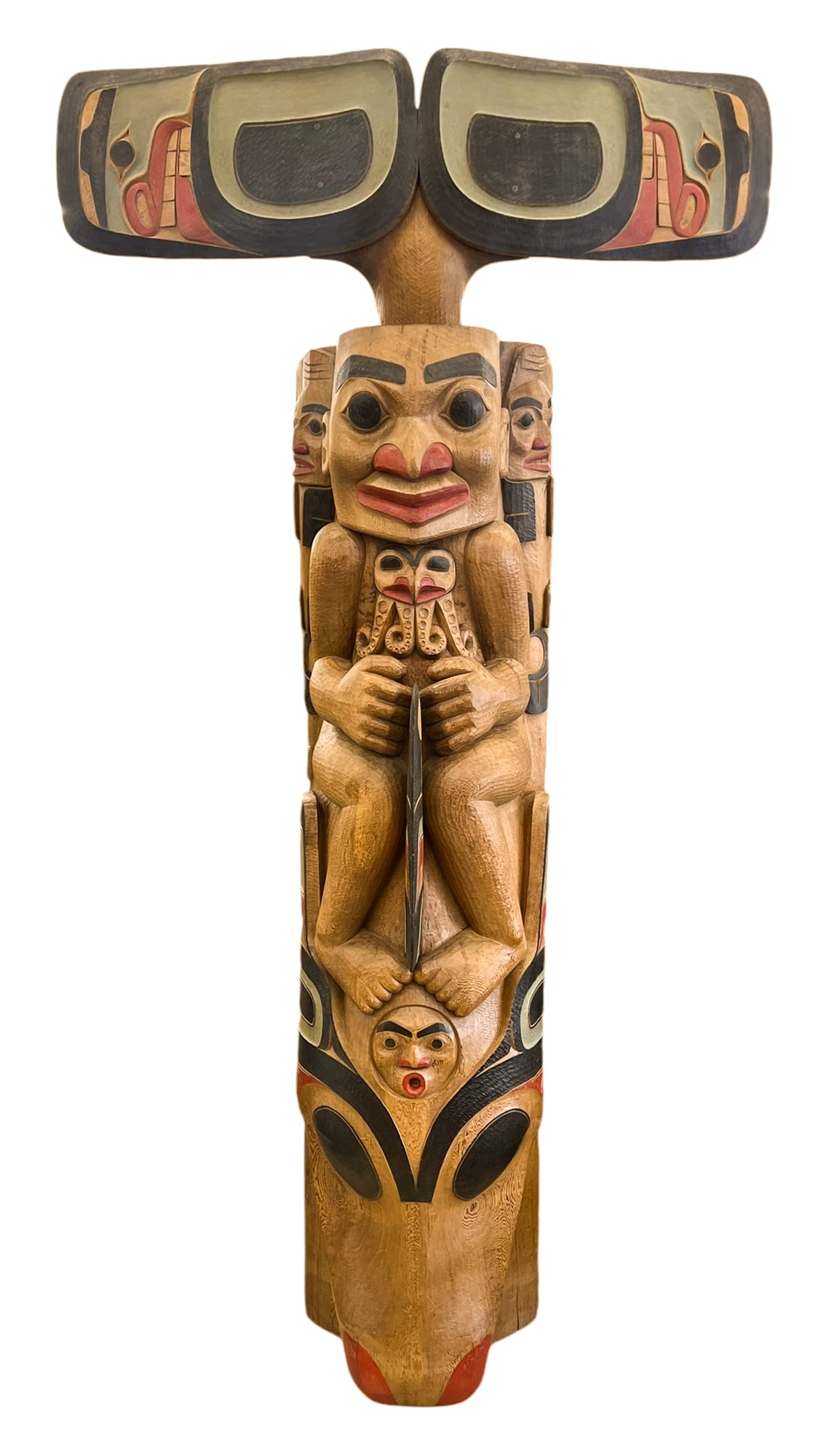 Duane Pasco ''Killer Whale Totem'' (SeaTac Airport): Duane Pasco (1932-2024 Washington) ''Killer Whale Totem'' (SeaTac Airport Commission) 1972 Cedar Totem Pole 10'x2'x4'8''. Important carved and polychrome painted Tlingit style totem pole commissioned