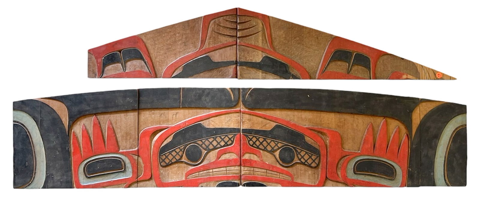 Duane Pasco ''Wall Panel Fragments'' (SeaTac Airport): Duane Pasco (1932-2024 Washington) ''Wall Panel Fragments'' (SeaTac Airport Commission) 1972 Cedar 13''x59'' and 9.5''x48''. Two friezes composed of six fragments of Tlingit style wall panels commissi