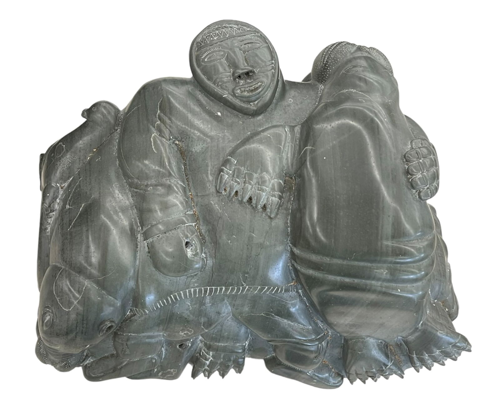 Inuit Walrus Hunt Large Stone Sculpture (1 of 4)
