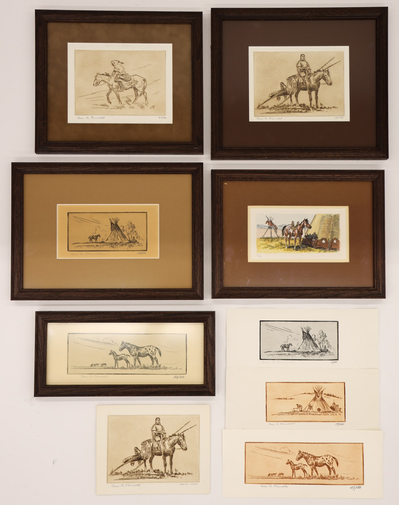 9pc Ace Powell & Nancy McLaughlin Western Etchings (1 of 2)