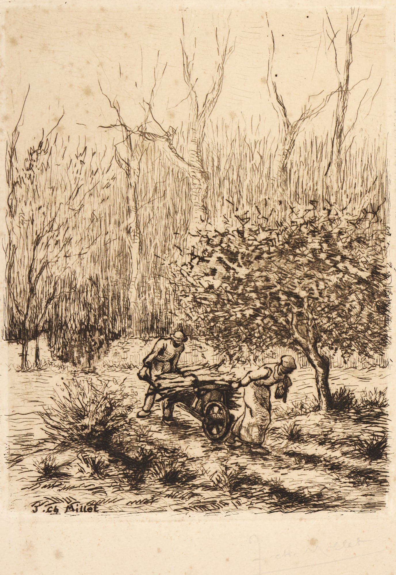 Jean Charles Millet Genre Scene Etching (1 of 3)