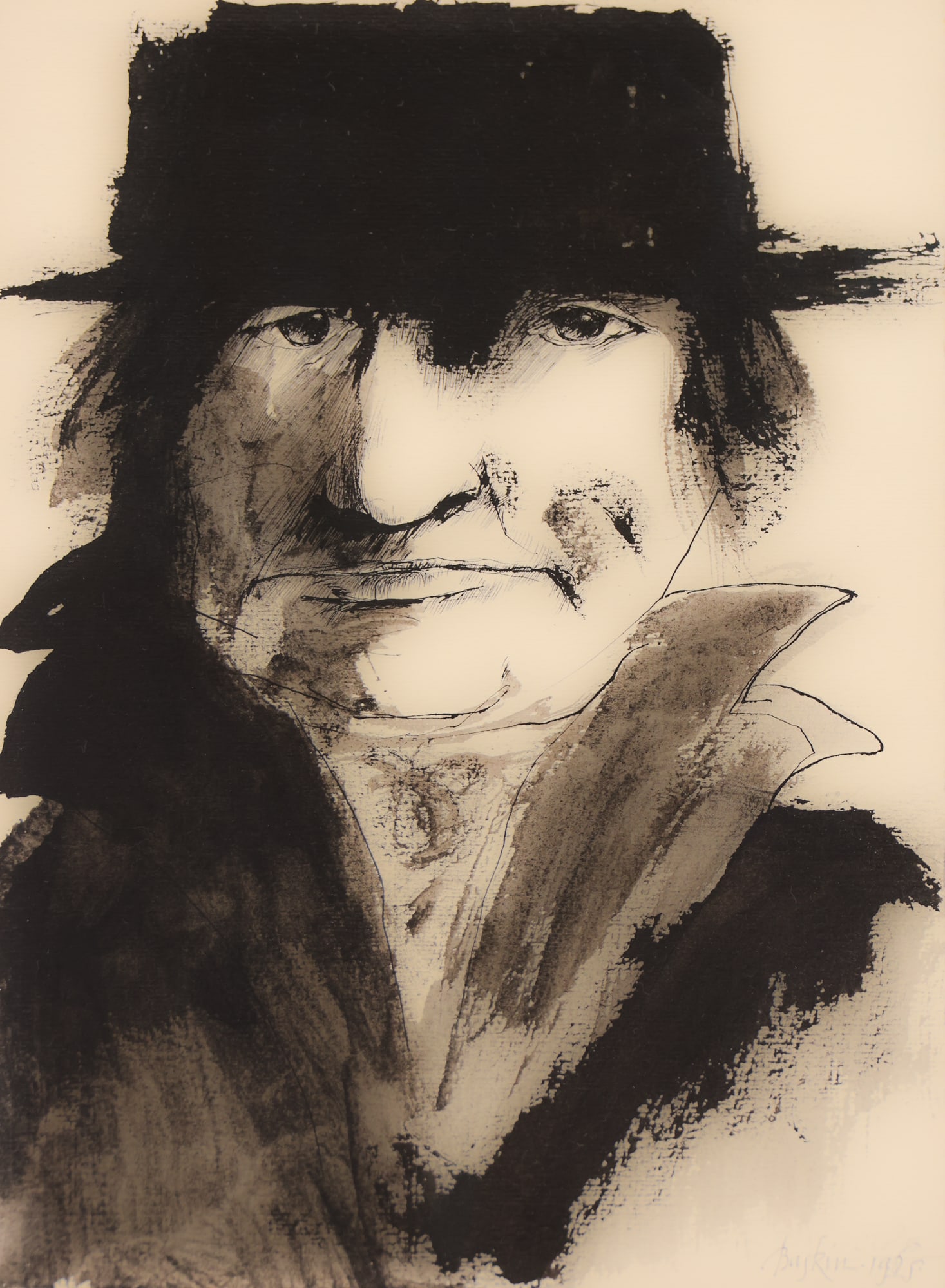 Leonard Baskin ''Portrait of Goya'' 1965 Ink: Leonard Baskin (1922-2000 American) ''Portrait of Goya'' 1965 Ink on Paper 10.75''x7.75'' Sheet. Signed and dated l.r. Irving Galleries, Milwaukee and David Barnett Gallery, Wisconsin labels on verso.