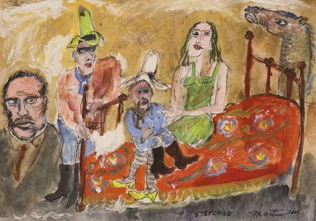 James Martin ''Stepchild'' 2001 Gouache: James Martin (1928-2020 Washington) ''Stepchild'' 2001 Gouache on Paper 9.5''x13.5'' Sight. Signed and titled l.r. Pulliam Deffenbaugh Gallery, Portland label on verso. Framed 14.5''x18.5''. Excellent