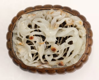 Chinese Ming Jade Dragon Plaque Inset Box