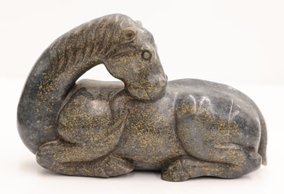 Chinese Grey Jade Large Recumbent Horse