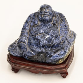 Chinese Lapis Seated Buddha on Stand