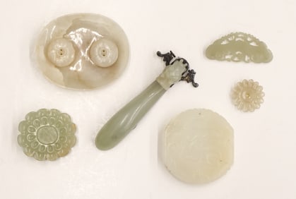6pc Chinese Jade Buttons & Ornaments