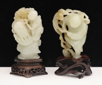 2pc Chinese Jade Small Figures on Stands