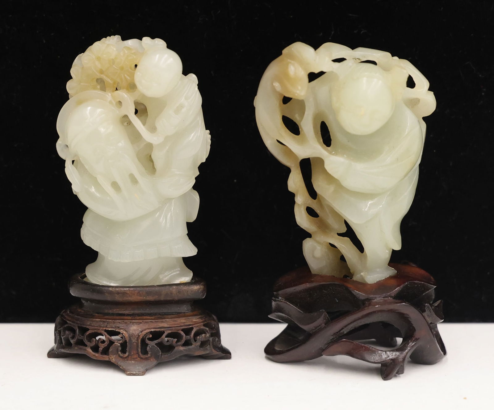 2pc Chinese Jade Small Figures on Stands (1 of 4)