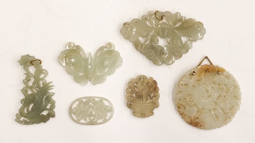 6pc Chinese Jade Pierced Pendants