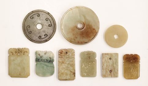 9pc Chinese Jade Bi Discs & Tablets