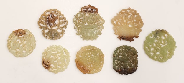 8pc Chinese Pierced Jade Pendants