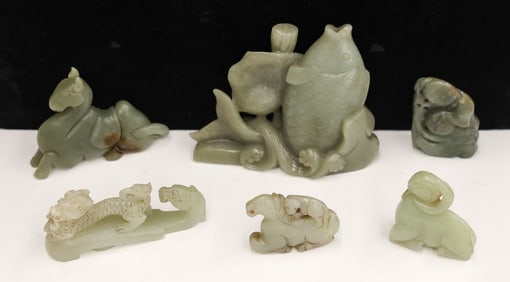6pc Chinese Jade Animal & Figure Carvings