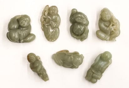 7pc Chinese Jade Boy Pebble Carvings