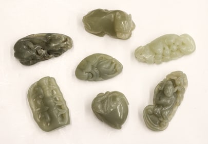 7pc Chinese Jade Pebble Carvings