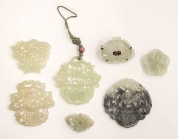 7pc Chinese Jade Pendants & Buttons