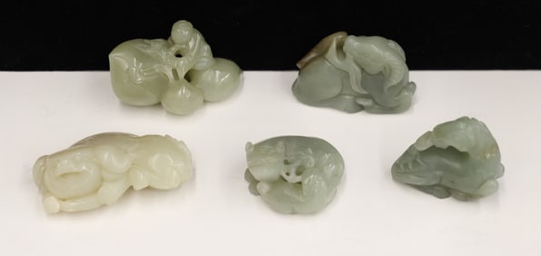 5pc Chinese Jade Animal Pebble Carvings