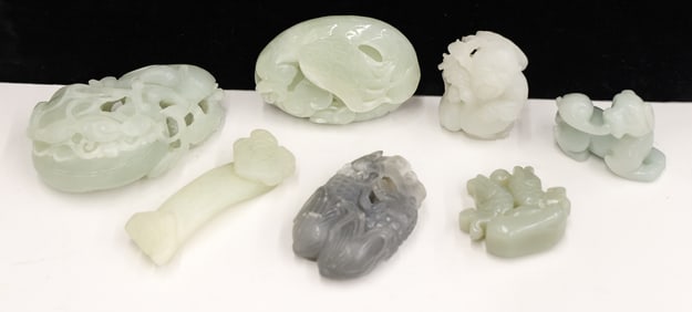 7pc Chinese Modern Jade Pebble Carvings