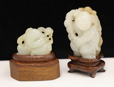 2pc Chinese Jade Small Figures on Stands