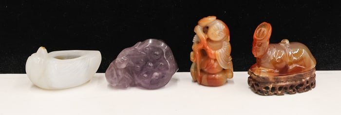 4pc Chinese Agate Pebble Carvings