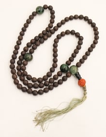Chinese Jade and Wood Bead Prayer Necklace