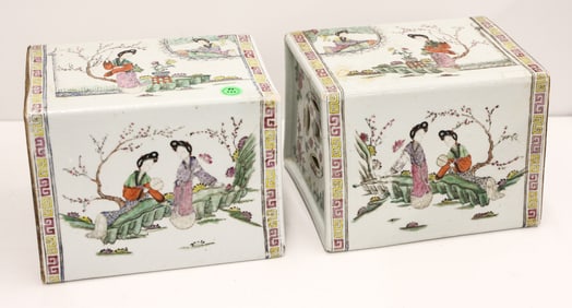 Pair Chinese Qianjiang Porcelain Pillows