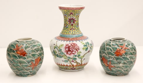 3pc Chinese Republic Porcelain Vase & Jars