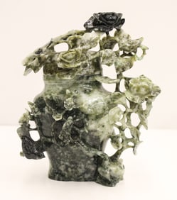 Chinese Jade Bird and Flower Covered Vase