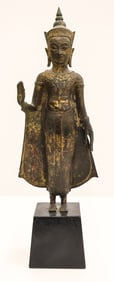 Thai 17th Cent. Gilt Bronze Standing Buddha on Stand